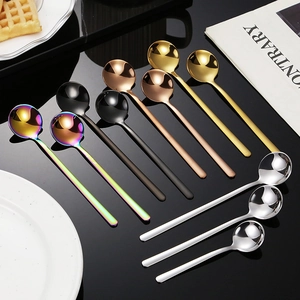 Cuillère Ronde En Acier Inoxydable 304 Cuillères À Café À Dessert Polies Miroir Vaisselle Colorée Élégante