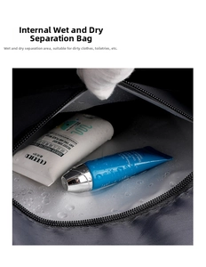 Detail view of internal waterproof compartment for wet items in the fitness travel bag
