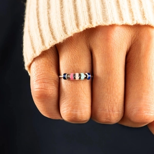 Minimalist S925 silver beaded ring for women with five colorful enamel spinning beads