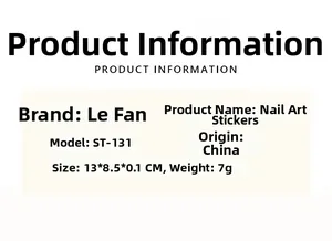 Specifications of 5D floral nail stickers showing dimensions and weight details