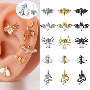 Piercing Lèvre Acier Inoxydable Boucle Oreille Sans Filetage Zirconium Opale Serpent Chauve-Souris Araignée Abeille