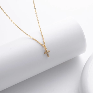 Elegant gold S925 sterling silver cross necklace with sparkling cubic zirconia crystals
