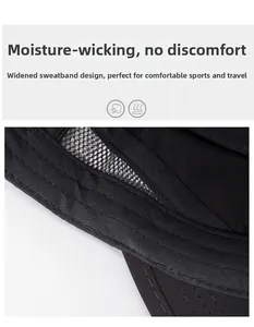 Detail of widened sweatband on breathable quick-dry sports cap with mesh lining