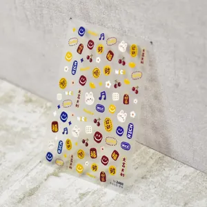 Detailed view of 3D embossed nail stickers featuring lucky rabbit and floral patterns