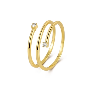 Minimalist 925 sterling silver triple-layered gold spiral ring with sparkling zircons