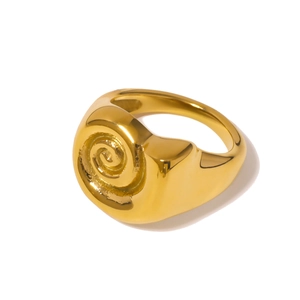 Luxury gold stainless steel spiral ring with a unique threaded geometric design for women