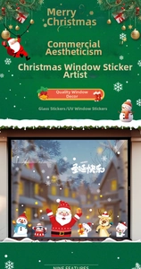 Detailansicht von Weihnachtsmann und Schneemann Elektrostatische UV Fensteraufkleber