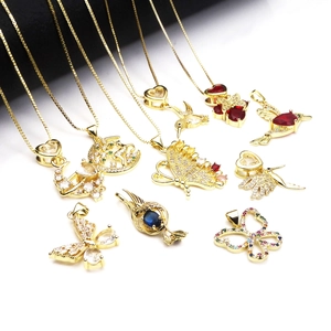 Animal Pendant Necklace Copper Micro Pave Zircon Butterfly Hummingbird Elephant Sea Turtle Jewelry For Women