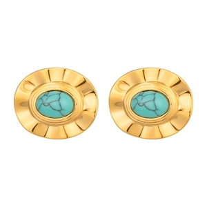 Retro-Ohrstecker aus Edelstahl mit ovalem Türkis und 18K Goldbeschichtung auf weißem Grund
