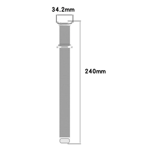 Dimensiones detalladas de correa milanesa de acero inoxidable plateada con conector 34,2 mm
