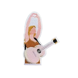 Embroidered pop singer patch with gold hair and guitar for stylish bag decoration