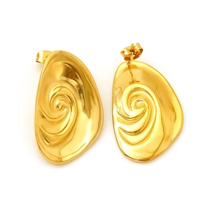 Polished 18k gold plated stainless steel oval earrings with unique swirl texture pattern