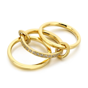Polished multi-layer interlocking stainless steel ring with pavé sparkling crystals