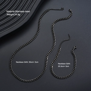 Ensemble minimaliste de collier et bracelet en chaîne gourmette noire pour homme