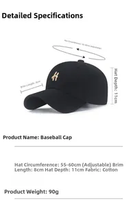 Detailed size specifications for the cotton baseball cap with H embroidery and 8cm brim