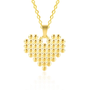 Macro detail of golden heart pendant featuring a unique 3D bubble textured surface