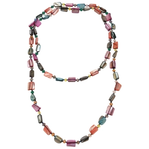 Ethnic bohemian beaded shell necklace with colorful multilayered natural shell slices