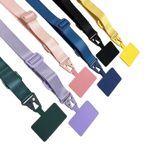 Universal colorful fabric phone lanyards with adjustable buckles and metal hooks on white background