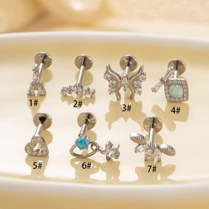 G23 titanium labret studs collection with zirconia and opal for cartilage piercing