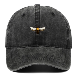 Baseball Cap Washed Cotton Bee Embroidery Vintage Distressed Outdoor Sporty Adjustable Sun Protection Unisex Hat