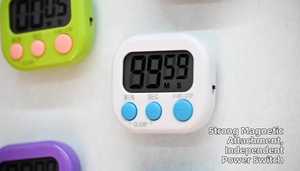 Strong magnetic digital timer showing large LCD screen and functional buttons on back