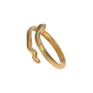 Minimalist snake-shaped stainless steel wrap ring with detailed scale texture