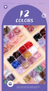 Glossy 12-color nail tip set in clear storage box for professional manicure designs