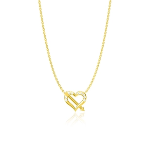 Elegant gold heart pendant necklace with cubic zirconia and cupid arrow for women