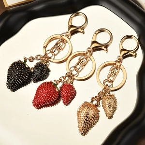 Strawberry Fruit Keychain Alloy Enamel Pendant Fashion Bag Charm Car Hanging Accessory For Women