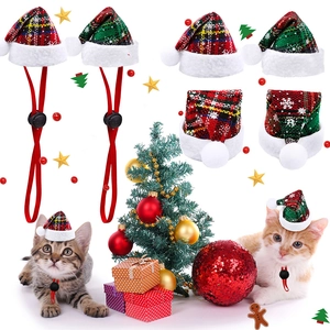 Festive plaid pet Christmas hats in red and green for small dogs and cats
