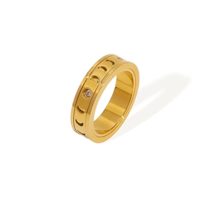 18K gold plated moon phase ring with cubic zirconia stone on a clean white background