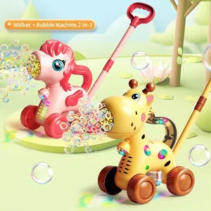 Automatic Bubble Machine Walker Toy Plastic With LED Light Music For Toddlers Outdoor Indoor Cartoon Animal