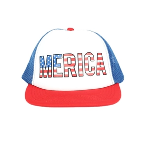 Classic tri-color Merica trucker hat with American flag print and breathable mesh back