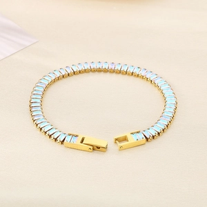Minimalist titanium steel gold bracelet with colorful rectangular cubic zirconia crystals