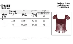Size chart for women's square neck top with measurements for S, M, and L in cm