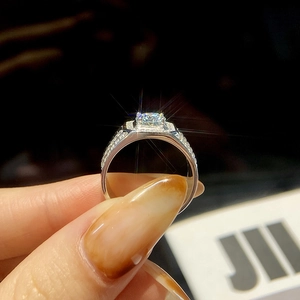 Luxurious 925 silver moissanite ring for men with round center stone and pave diamonds