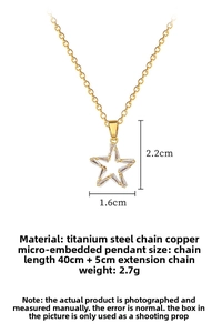 Detailed size view of gold star pendant in titanium steel with shimmering micro-inlays