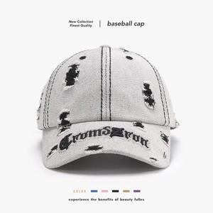 Distressed Washed Cotton Baseball Cap Gothic Letter Embroidery Adjustable Strapback Vintage Streetwear Outdoor Hat Unisex