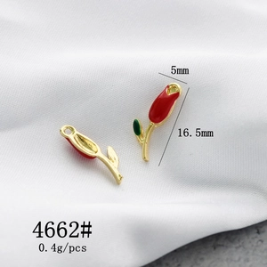 Detail view of a 16.5mm red enamel tulip charm showing exact measurements for DIY jewelry