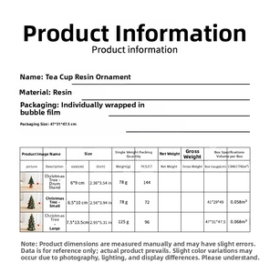 Detailed size chart for resin mini Christmas tree ornaments showing three various dimensions