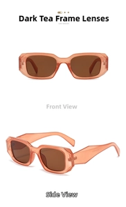 Front and side view of square brown tortoise sunglasses with tea-colored lenses