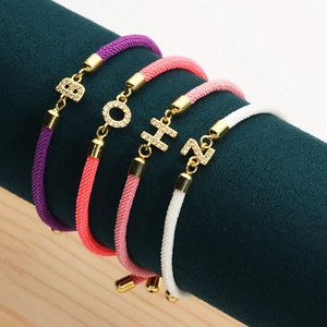 Alphabet Letter Pendant Braided Rope Bracelet Zircon Inlaid Copper Gold Plated Adjustable Fashion Jewelry