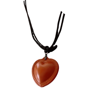 Minimalist heart-shaped faux leather pendant necklace with black braided cord