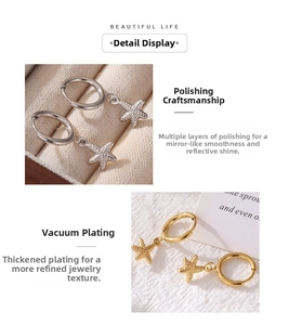 Detail view of starfish earrings showing mirror-polished finish and vacuum plating texture