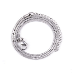 Detailed macro view of silver stainless steel square snake chain with lobster clasp