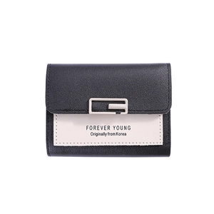 Three-fold contrast leather wallet for women with Forever Young print and metal buckle