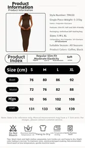 Size chart detail for sleeveless maternity maxi dress with measurements and care instructions