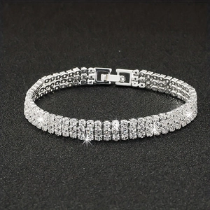 Luxury three-row rhinestone zircon bracelet in silver for women's jewelry gifts