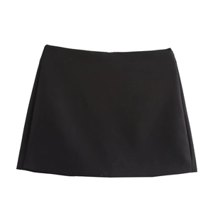Fashionable high waist black A-line mini skirt with invisible side zipper