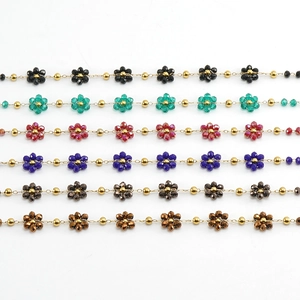 Bohemian style colorful crystal flower bead bracelets set in gold-tone stainless steel